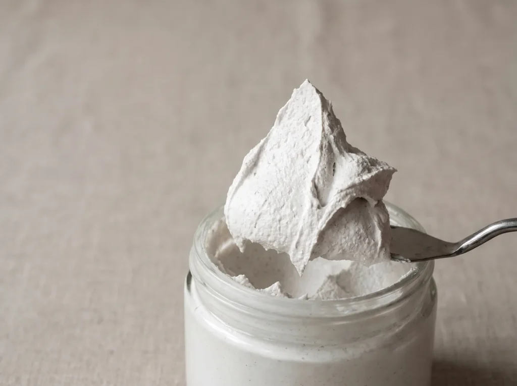 Palette knife lifting thick acrylic modeling paste from a jar, holding stiff sharp peaks.